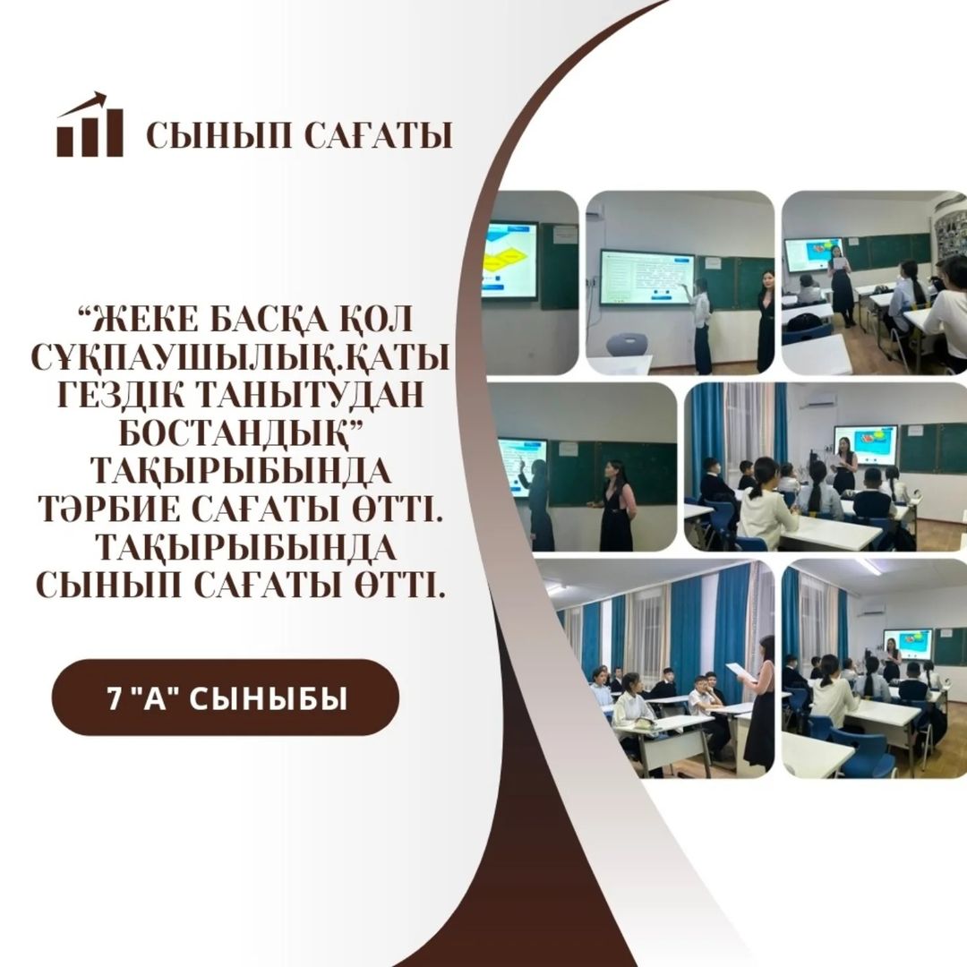 18.11.24ж 7 ”А” сыныбында “Жеке басқа қол сұқпаушылық. Қатыгездік танытудан бостандық” тақырыбында тәрбие сағаты өтті.