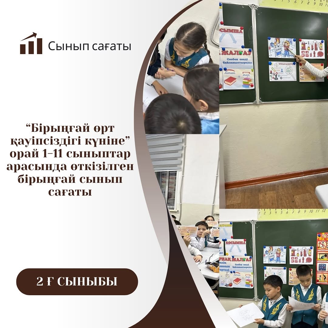 “Бірыңғай өрт қауіпсіздігі”күніне орай 2 “Ғ” сыныбында “Өрттен сақ болайық” тақырыбында сынып сағаты өтті.